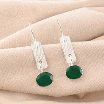 Зеленый Оникс Драгоценный Камень 925 Стерлинговое Серебро Ювелирные Изделия Ручной Работы Серьги 1,9 Подарок Для Нее EE-168-18