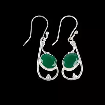 Зеленый Оникс Драгоценный Камень 925 Стерлинговое Серебро Ювелирные Изделия Ручной Работы Серьги-Подвески 1.60 EE-49-13