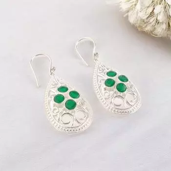 Зеленый Оникс Драгоценный Камень 925 Стерлинговое Серебро Ручная Работа Ювелирные Изделия Серьги Подружки Невесты 2,25 CE-17-15