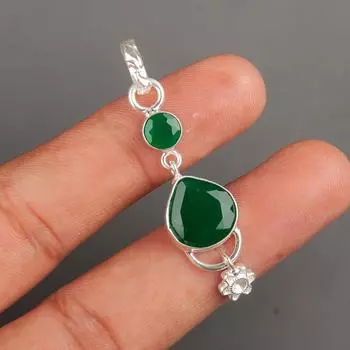 Зеленый Оникс Драгоценный Камень 925 Стерлинговое Серебро Ювелирные Изделия Ручной Работы Подвеска 2.00 Для Подарка PP-5-17