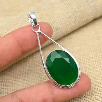Зеленый оникс драгоценный камень 925 твердое серебро ручной работы овальной формы кулон ювелирные изделия 2.16 Inches зелёный