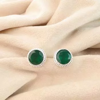 Зеленый Оникс Драгоценный Камень Ювелирные Изделия из Стерлингового Серебра 925 ручной работы Серьги-пусеты 0,53 EE-147-17