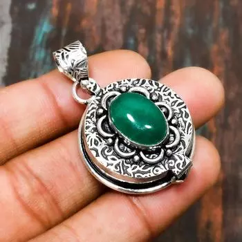 Зеленый оникс, драгоценный камень, подвеска из стерлингового серебра 925 пробы ручной работы на День Благодарения 2.08 Inches зелёный