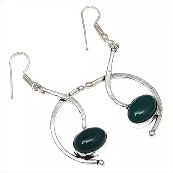 Зеленый оникс драгоценный камень ручной работы подарок для нее серебряные ювелирные серьги 1,5