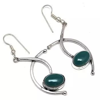 Зеленый оникс драгоценный камень ручной работы подарок для нее серебряные ювелирные серьги 1,5