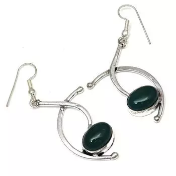 Зеленый оникс драгоценный камень ручной работы подарок для нее серебряные ювелирные серьги 1,5