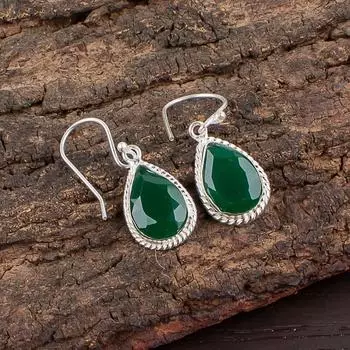 Зеленый Оникс Драгоценный Камень Серебро 925 пробы Ювелирные Изделия Ручной Работы Стильные Серьги 1,40 EE-9-16