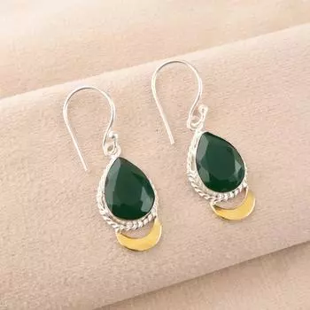 Зеленый Оникс Драгоценный Камень Серебряные Изделия 925 Пробы Ручной Работы Серьги-Заявления 1,5 EE-162-15