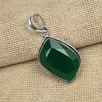 Зеленый оникс, драгоценный камень, стерлинговое серебро 925 пробы, необычные подвески ручной работы, ювелирные изделия 1.96 Inches зелёный