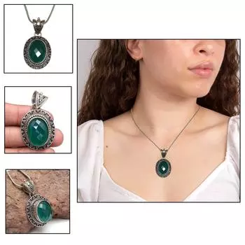 Зеленый оникс драгоценный камень унисекс женский подарок для нее серебряный кулон ювелирные изделия 2