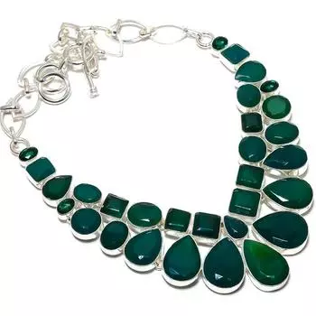 Зеленый оникс, хромдиопсид драгоценный камень, серебряное ожерелье ручной работы 925 пробы 18 дюймов JCN409-84