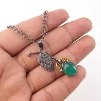 Зеленый Оникс Овальный Кабошон Драгоценный Камень 925 Проба Цельное Серебро Ювелирный Кулон 1.69 Подарок Для Нее PP-55-25