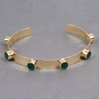 Зеленый оникс, позолоченный браслет, браслет-манжета ручной работы, рождественские украшения, свадебный подарок, браслет из серебра 925 пробы 7.5 inch Adjustable