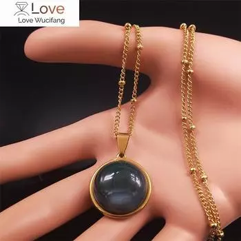 Зеленый опал нержавеющая сталь ожерелье с подвесками женские золотые цвета маленькие подвески ожерелья ювелирные изделия Chaine Acier Inoxydable Nsg1s04