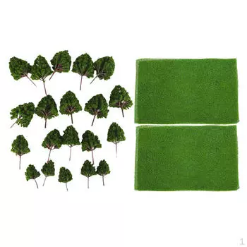 Зеленый пейзаж: 20 моделей деревьев + 2 газона для сцены диорамы