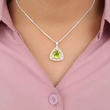 Зеленый Перидот Драгоценный камень 925 Стерлинговое серебро Ювелирные изделия Циркон Подвеска для женщин Подарок CZP-8-1