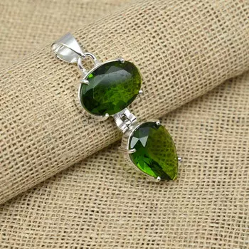 Зеленый перидот, драгоценный камень, стерлинговое серебро 925 пробы, ювелирные изделия, дизайнерский кулон ручной работы 1.92 inches зелёный