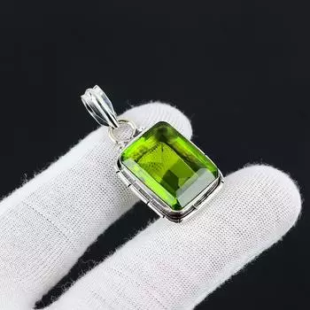 Зеленый перидот ручной работы кулон из стерлингового серебра 925 пробы небольшой кулон перидот драгоценный камень серебряный кулон для подарков 1.77 зелёный