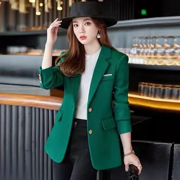 Зеленый пиджак женский осенне-зимний тонкий темпераментный повседневный блейзер черный женский офисный деловой элегантный пиджак S зелёный