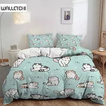 Зеленый пододеяльник с мультяшными котами, милый покрывало с мультяшными котами, комплект пододеяльников для мальчиков и девочек, для украшения комнаты, подарки EU single(135x200cm)