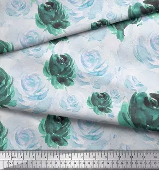 Зеленый поли креп Soimoi Grandiflora Roses с цветочным принтом, швейная ткань BTY, 42 дюйма 42 Inch Wide - Poly Crepe зелёный