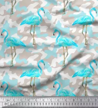 Зеленый поли креп Soimoi с камуфляжной текстурой и принтом фламинго и птицы, швейная ткань BTY, 42 дюйма 42 Inch Wide - Poly Crepe зелёный