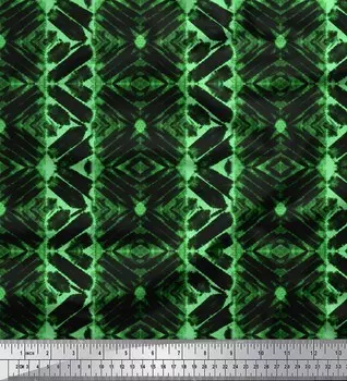Зеленый поли креп Soimoi, швейная ткань с геометрическим принтом тай-дай BTY, 42 дюйма 42 Inch Wide - Poly Crepe зелёный