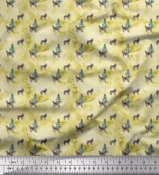 Зеленый поли креп Soimoi, швейная ткань с принтом дерева и животных BTY, 42 дюйма 42 Inch Wide - Poly Crepe зелёный