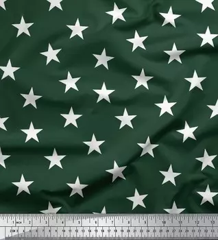 Зеленый поли креп Soimoi со звездами и принтами на ткани в ярдах шириной 42 дюйма 42 Inch Wide - Poly Crepe зелёный