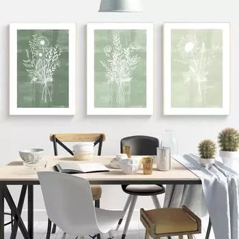 Зеленый постер с полевым цветком, настенная живопись на холсте, деревенская художественная живопись, скандинавское украшение для гостиной, стены, печать 21x30cm No Frame