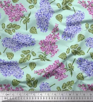 Зеленый японский креп-атлас Soimoi, ткань для шитья с листьями и лилиями с цветочным принтом, метр 42 дюйма 42 Inch Wide - Cotton Voile зелёный