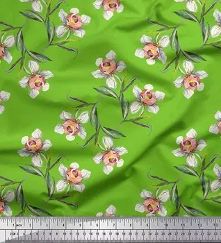 Зеленый японский креп-атлас Soimoi, ткань для шитья с листьями и нарциссами с цветочным принтом, метр 42 дюйма 42 Inch Wide - Poly Crepe коричневый