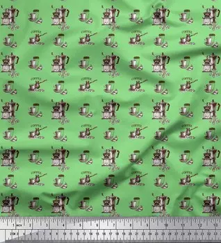 Зеленый японский креп-сатин Soimoi, кофейный стакан, банка для печенья и миксера, кухонная ткань с принтом на метр, 42 дюйма 42 Inch Wide - Poly Crepe зелёный
