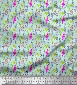 Зеленый японский креп-сатин Soimoi с листьями и орхидеями, цветочный декор, ткань с принтом, метр, 42 дюйма 42 Inch Wide - Japan Crepe Satin зелёный