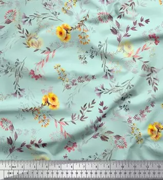 Зеленый японский креп-сатин Soimoi, ткань с цветочным принтом в виде листьев, 42 дюйма по метрам 42 Inch Wide - Cotton Voile зелёный