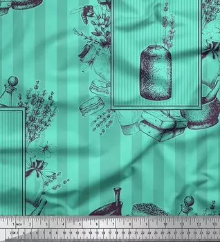 Зеленый японский креп-сатин Soimoi, ткань с ступкой и пестиком, лавандой и полосками, 42 дюйма по метрам 42 Inch Wide - Poly Crepe зелёный