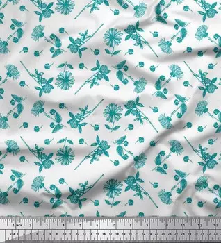 Зеленый японский креп-сатин Soimoi, ткань с цветочным принтом клевера и ромашки, 42 дюйма по метрам 42 Inch Wide - Japan Crepe Satin зелёный