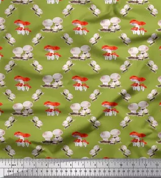 Зеленый японский креп-сатин Soimoi, ткань с грибами и овощами, принты по метрам, 42 дюйма 42 Inch Wide - Cotton Voile зелёный
