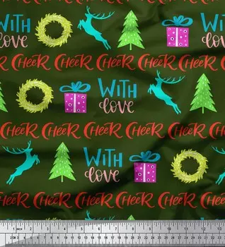 Зеленый японский креп-сатин Soimoi, ткань с рождественской елкой и подарочным текстом, принты по метрам, 42 дюйма 42 Inch Wide - Poly Crepe фиолетовый