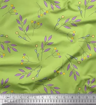 Зеленый японский креп-сатин Soimoi, ткань с принтом ягод и листьев, 42 дюйма на метр 42 Inch Wide - Poly Crepe зелёный