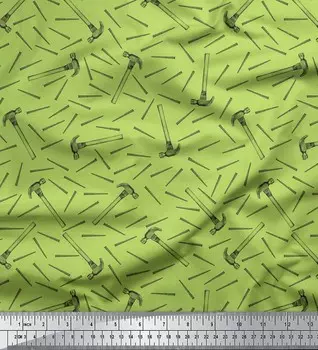 Зеленый японский креп-сатин Soimoi, ткань с принтом для молотков и гвоздей, 1 метр, 42 дюйма 42 Inch Wide - Poly Crepe зелёный