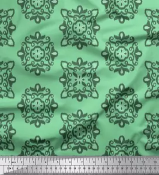 Зеленый японский креп-сатин Soimoi, ткань с дамасским принтом икат, 42 дюйма по метрам 42 Inch Wide - Poly Crepe зелёный