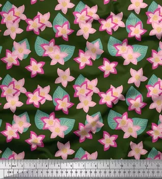 Зеленый японский креп-сатин Soimoi, ткань с листьями и кипарисом, цветочный декор, ткань с принтом, 42 дюйма 42 Inch Wide - Cotton Voile зелёный