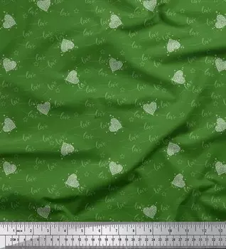 Зеленый японский креп-сатин Soimoi, ткань с принтом в виде сердца и любви, 1 метр, 42 дюйма 42 Inch Wide - Poly Crepe зелёный
