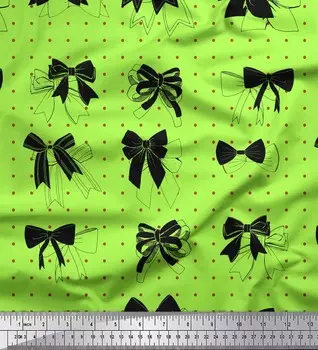 Зеленый японский креп-сатин Soimoi, ткань с принтом в виде бантов и точек, 1 метр, 42 дюйма