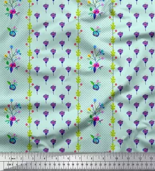 Зеленый японский креп-сатин Soimoi в полоску и фрезию с цветочным принтом, 42 дюйма по метрам 42 Inch Wide - Cotton Voile зелёный