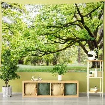 Зеленый растительный пейзажный гобелен на стене, естественная защита окружающей среды, хиппи, богемный дорожный матрас, Настенный декор 95x70CM