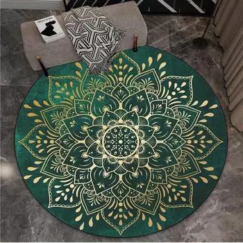 Зеленый роскошный круглый ковер с принтом мандалы для спальни, дивана, гостиной, круглые ковры, нескользящий коврик, богемное украшение 60X60cm