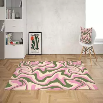 Зеленый розовый волнистый ковер Trippy, фанковый ретро-ковер в датском пастельном стиле для спальни, эстетичный ретро-ковер для гостиной, декор Y2k, ковры 40X60cm-16x24in