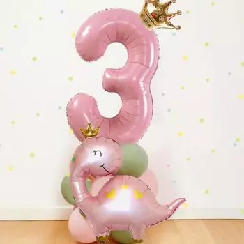 Зеленый розовый воздушный шар с динозавром и 32-дюймовым воздушным шаром с номером для девочек-динозавров, сделай сам, украшения для дня рождения, поставки Number 0